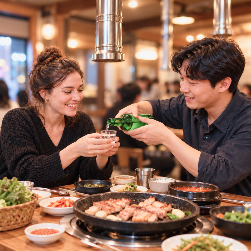用双手接过酒杯的外国游客