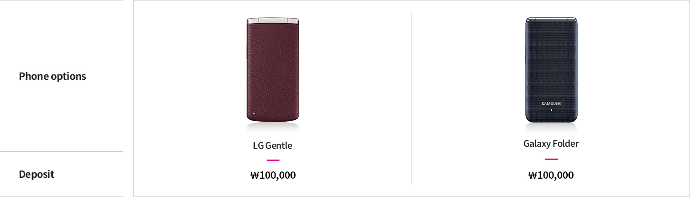 Phone options, Deposit LG Gentle \100,000 Galaxy Folder \100,000