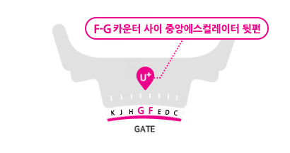 인천공항 제2여객터미널 3층 출국장, F-G 카운터 사이 중앙에스컬레이터 뒷편 로밍센터